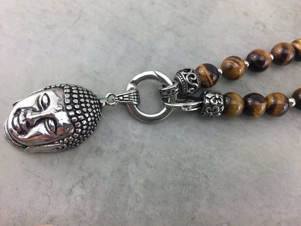 Halskette aus Tigerauge Perlen mit  Buddha Anhänger für Männer oder Frauen K_16