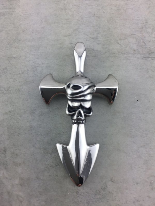 Edelstahl Anhänger für Halskette mit Totenkopf und Kreuz Nr.: H_04