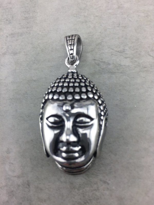Anhänger für Halskette, Kettenanhänger, Buddha, Buddhakopf aus Edelstahl H_12