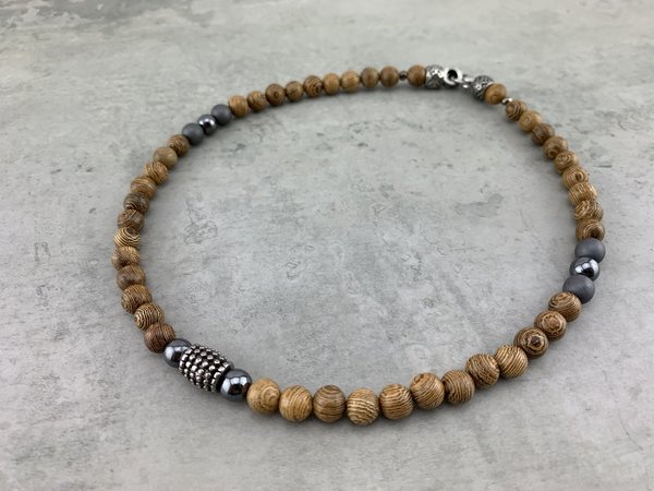 Halskette Perlenkette aus braunen Holzperlen - Surferstyle - für Männer oder Frauen K_118