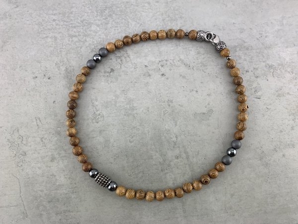 Halskette Perlenkette aus braunen Holzperlen - Surferstyle - für Männer oder Frauen K_118