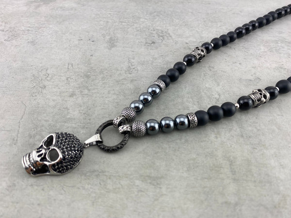 moderne Halskette aus Perlen schwarz mit Anhänger für Herren und Damen Nr.: K_119