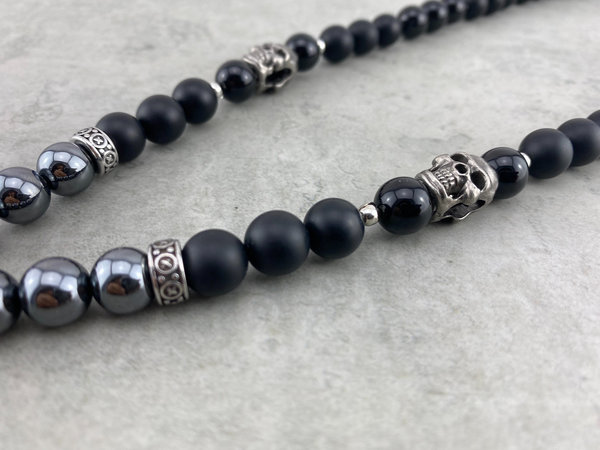 moderne Halskette aus Perlen schwarz mit Anhänger für Herren und Damen Nr.: K_119
