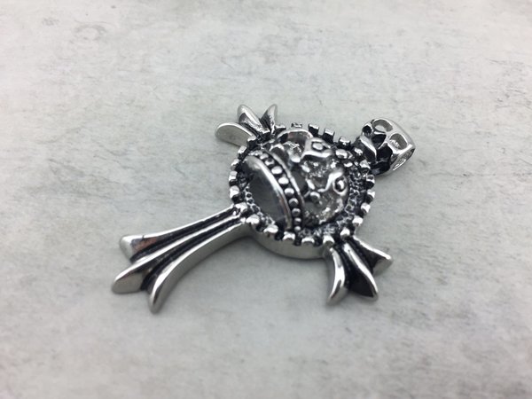 Anhänger für Halskette, Kettenanhänger, Skull Totenkopf Kreuz Krone aus Edelstahl H_47