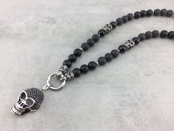 coole Halskette Perlenkette für Herren oder Damen mit  Kreuz Anhänger oder Totenkopf Nr.: K_098