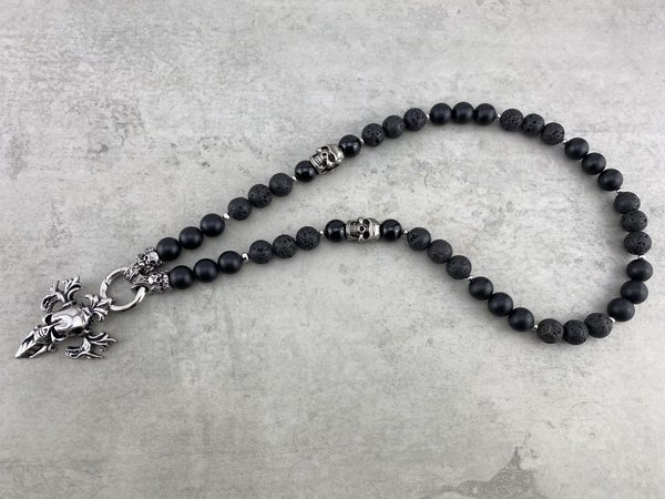 coole Halskette Perlenkette für Herren oder Damen mit  Kreuz Anhänger oder Totenkopf Nr.: K_098