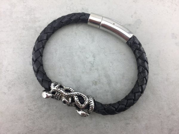 Lederarmband Armband aus Leder für Männer oder Frauen in Schwarz mit Totenkopf LA_15