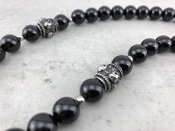 Halskette Perlenkette für Männer oder Frauen - Onyx schwarz glänzend - mit oder ohne Anhänger K_121