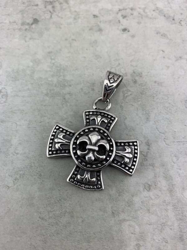 Anhänger für Halskette, Kettenanhänger, eisernes Kreuz mit Lilie H_62