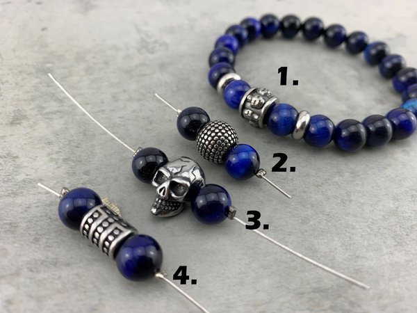 cooles Perlenarmband aus Blue Tigereye, Tigerauge blau, Stretch, Unisex A_51