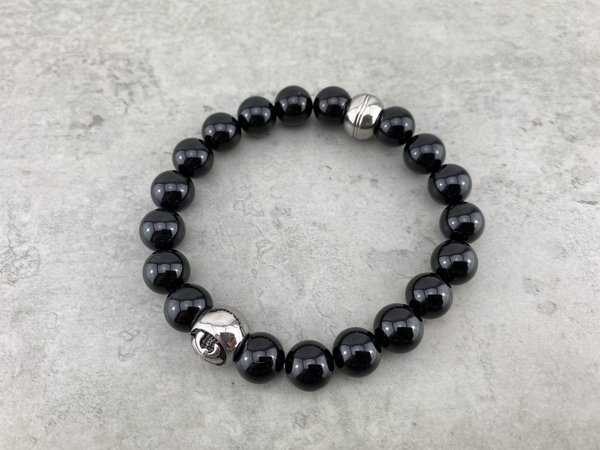 Perlenarmband aus 10 mm glänzenden Onyxperlen schwarz für Herren A_56