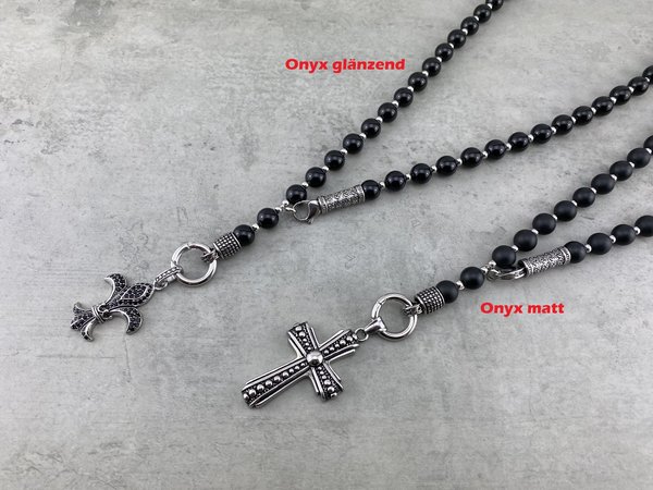 Halskette, Perlenkette, Rosenkranzkette Edition "Robert" mit Kreuz oder Totenkopf Anhänger K_012