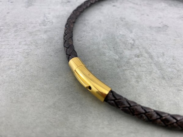 braune Lederkette für Herren und Damen mit Anhänger keltische Knoten, Triskele gold S_68