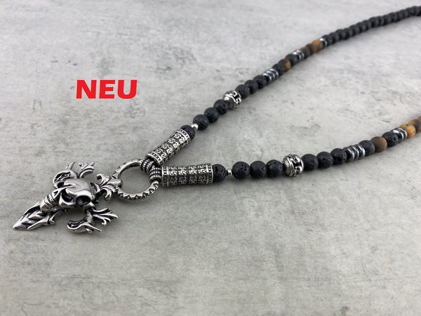 Halskette, Perlenkette für Herren und Damen mit Totenkopf Anhänger Nr. K_030